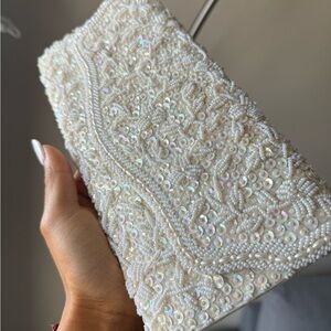 Luxurious Cream Embellished Wristlet Clutch
